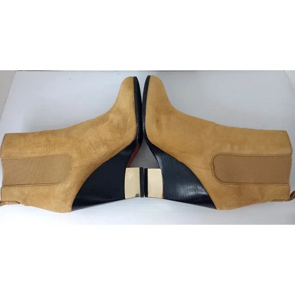 Givenchy Suede Chelsea Ankle Boots Tan Block Heel Resoled No Size Tag Measure 38 - Picture 5 of 15
